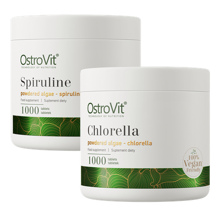 OstroVit Chlorella VEGE 1000 comprimidos + Spirulina VEGE 1000 comprimidos