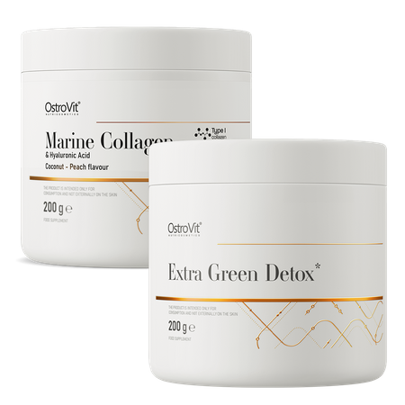 OstroVit Extra Green Detox 200 g + Colágeno Marino + Ácido Hialurónico 200 g